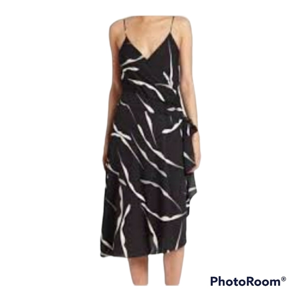 Diane Von Furstenberg Silk Faux Wrap Drop Waist Asymmetrical Spag. Strap…